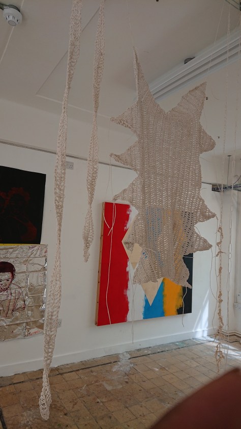 Joanne White ‘Can’t Swim Back, Scars’. (2019). Crochet Cotton. Mid term Exhibition March 2019