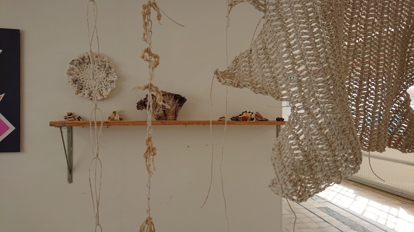 Joanne White ‘Can’t Swim Back, Scars’. (2019). Crochet Cotton. Mid term Exhibition March 2019