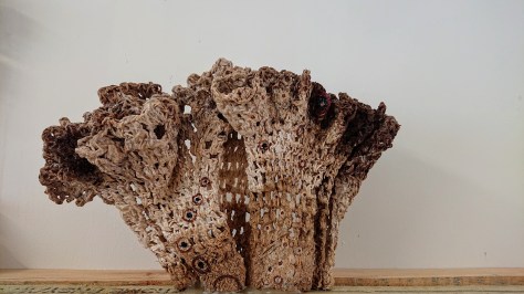 Joanne White. "Can't swim Back, You Started This' (2019). Crochet cotton ceramic