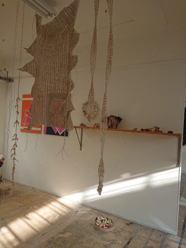 Joanne White ‘Can’t Swim Back, Scars’. (2019). Crochet Cotton. Mid term Exhibition March 2019